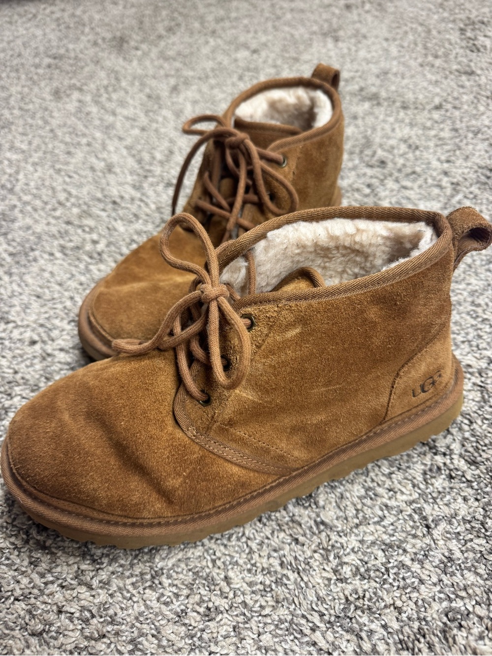 UGG Chestnut Suede Lace-Up Shearling Ankle Boots